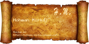 Hohman Mirkó névjegykártya